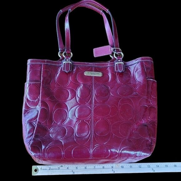 Coach F19818 Signature North South Tote Embossed Patent Leather Satchel - Picture 4 of 10